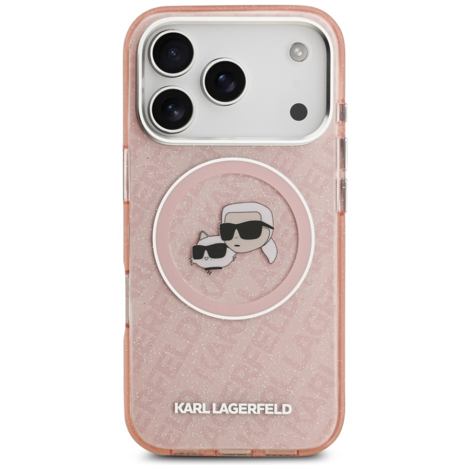 Husa pentru iPhone 17 Pro, IML Glitter K&C Heads Logo MagSafe, Clear Mono Karl&Choupette - 3 | YEO