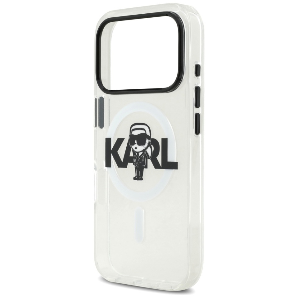 Husa pentru iPhone 17 Pro, IML Glitter K&C Heads Logo MagSafe, Clear Mono Karl&Choupette - 3 | YEO