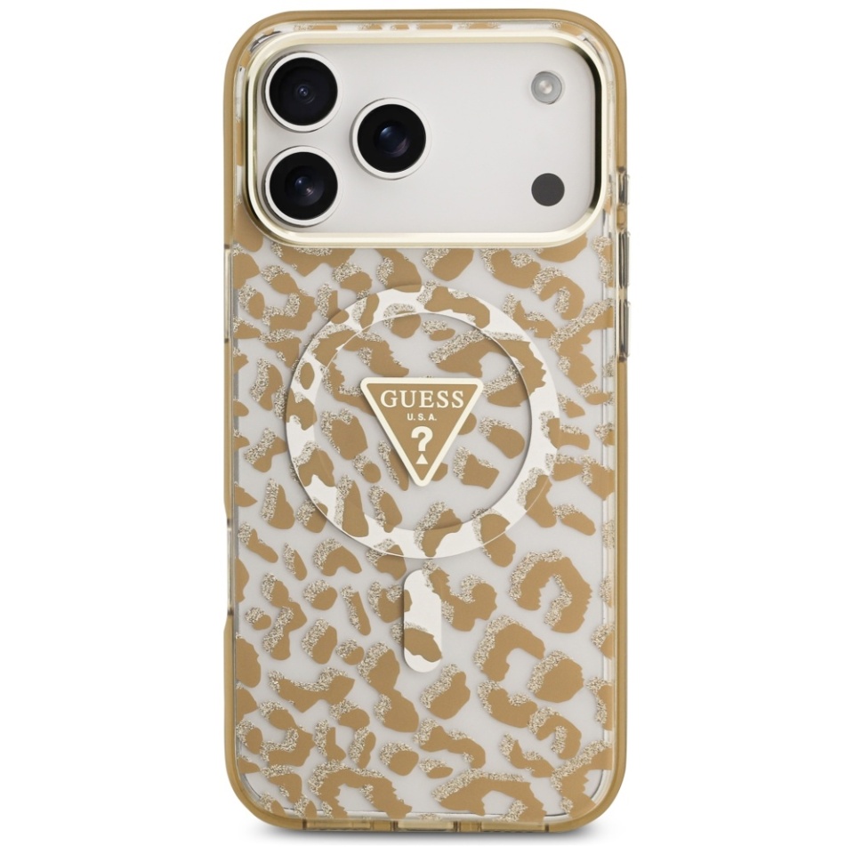 Husa pentru iPhone 17 Pro, Leopard Glitter MagSafe, Guess, Maro - 1 | YEO