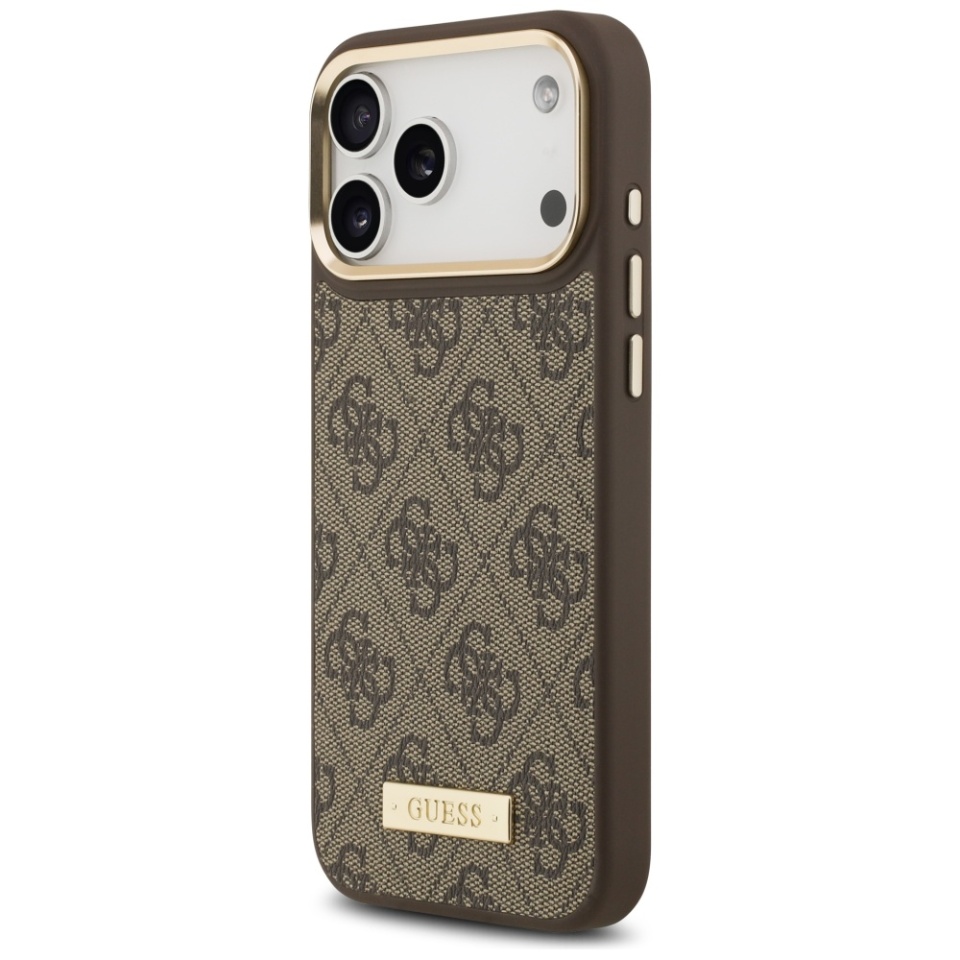 Husa pentru iPhone 17 Pro Max, Guess, Hardcase 4G Logo Plate MagSafe, Maro - 3 | YEO