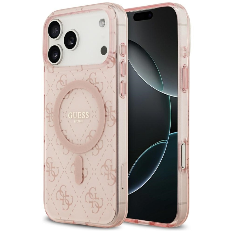 Husa pentru iPhone 17 Pro Max, IML 4G Background MagSafe, Guess, Roz