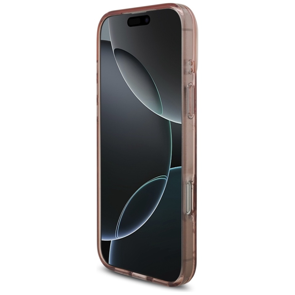 Husa pentru iPhone 17 Pro Max, IML Flowers with Pearl Strap MagSafe, Guess - Roz - 7