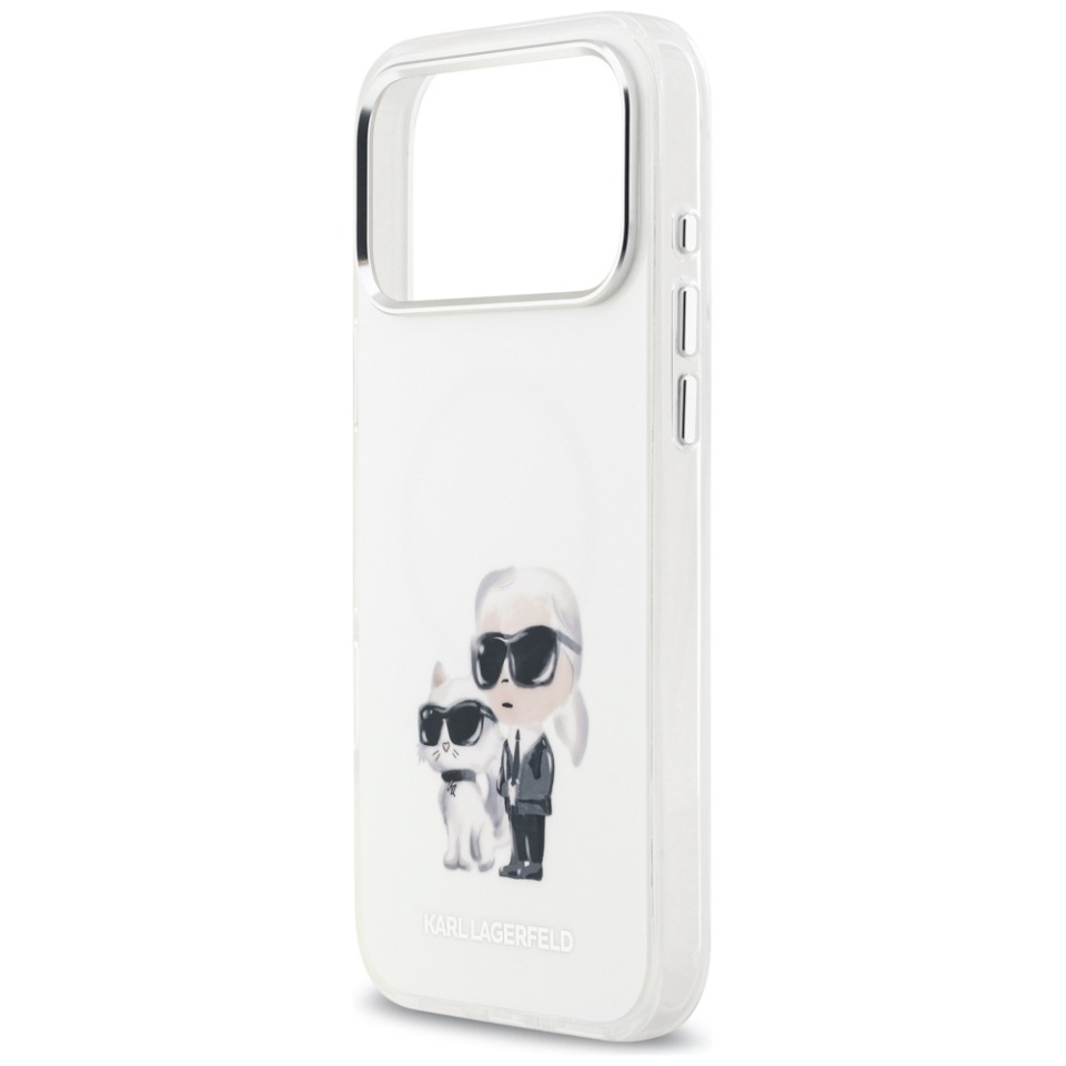 Husa pentru iPhone 17 Pro Max, IML Glitter K&C Heads Logo MagSafe, Clear Mono Karl&Choupette - 3 | YEO