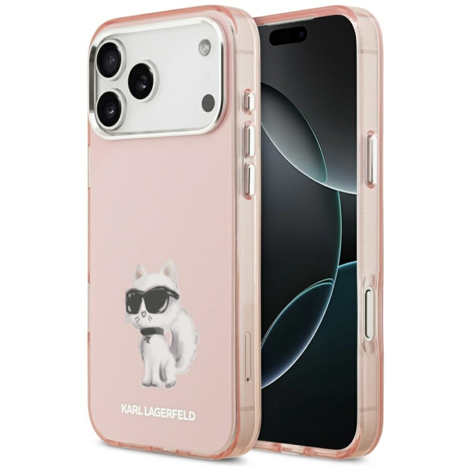Husa pentru iPhone 17 Pro Max, IML Glitter K&C Heads Logo MagSafe, Clear Mono Karl&Choupette