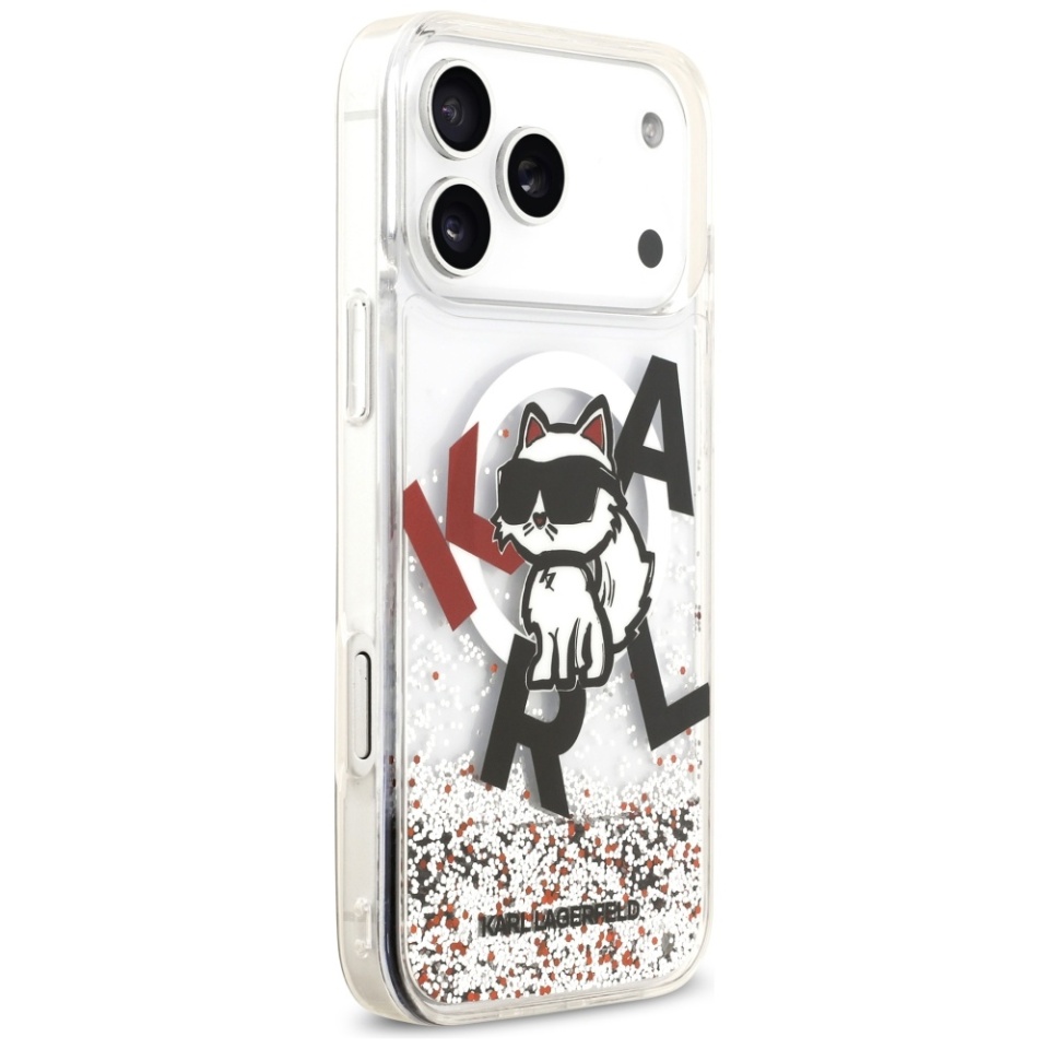 Husa pentru iPhone 17 Pro Max,Liquid Glitter Choupette Logo MagSafe, Karl Lagerfeld - Transparenta - 3 | YEO