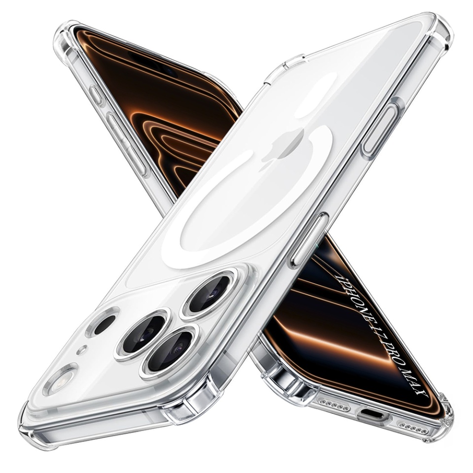Husa pentru iPhone 17 Pro Max, SKYDDAR INNOVATION, Shockproof MagSafe, Transparenta, set cu sticker