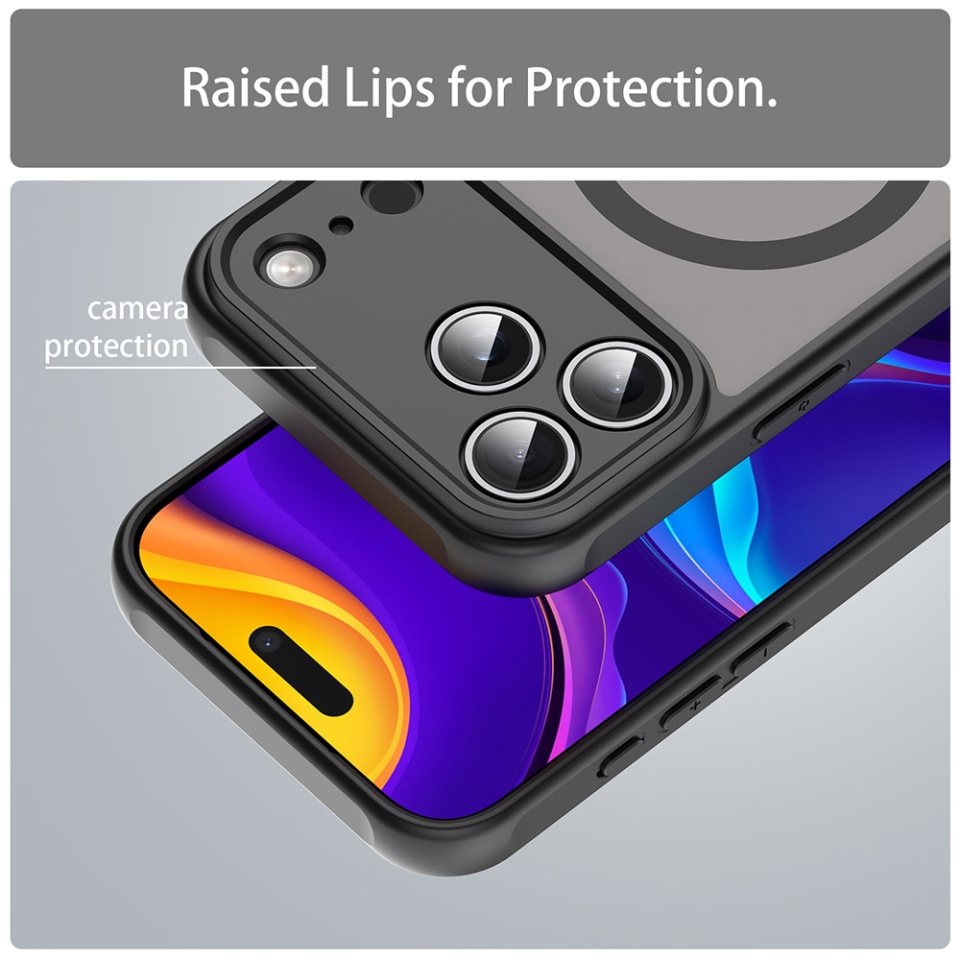 Husa pentru iPhone 17 Pro, SKYDDAR INNOVATION, HaloFrost MagSafe II, Antisoc, set cu sticker, Negru - 3 | YEO