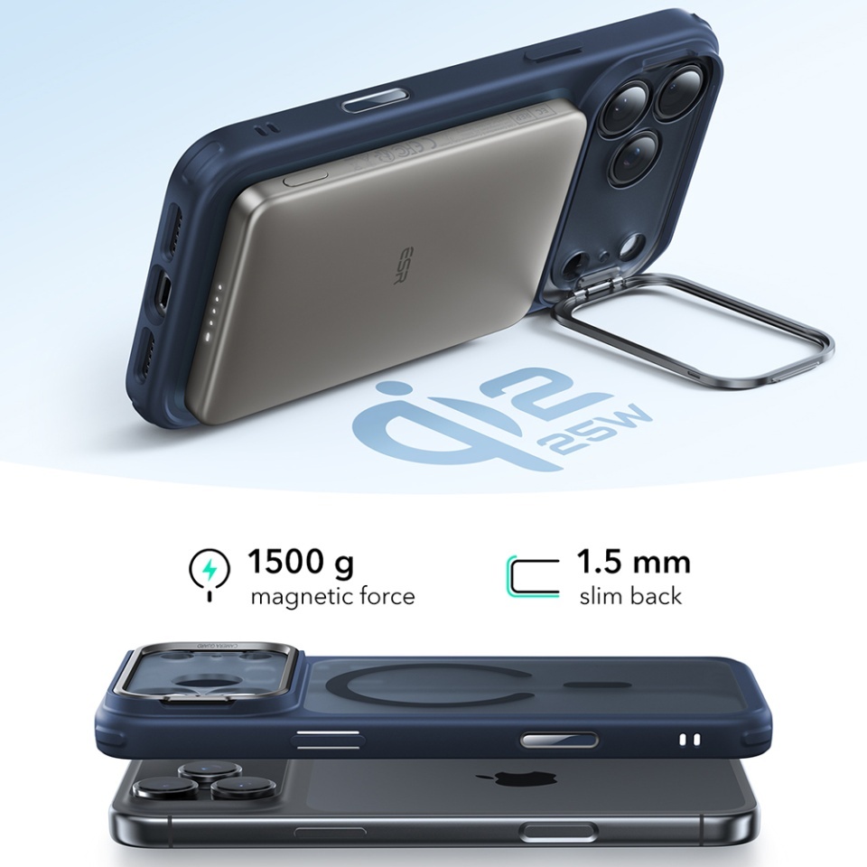 Husa pentru iPhone 17 Pro, slim, ESR Classic Hybrid HaloLock Kickstand, Bleu - 1 | YEO