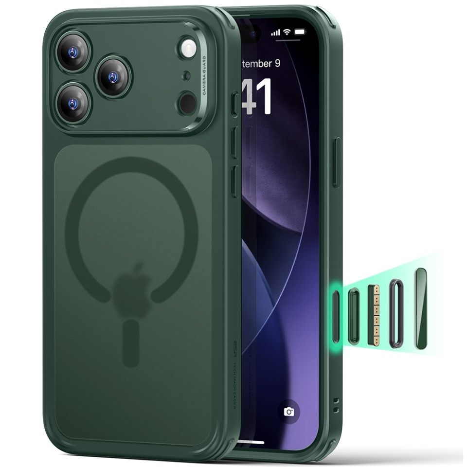 Husa pentru iPhone 17 Pro, slim, ESR Classic Hybrid HaloLock, Verde