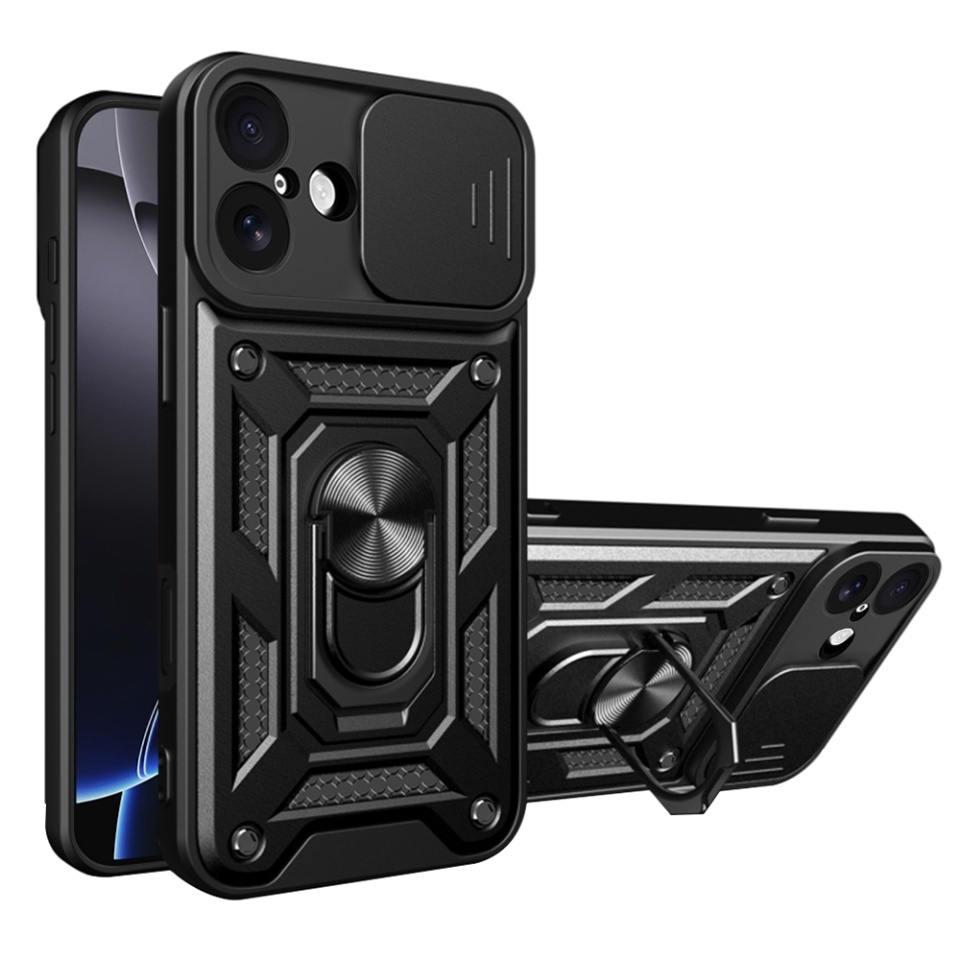 Husa pentru iPhone 17, SKYDDAR INNOVATION, CamShield, Inel magnetic, set cu sticker, Negru