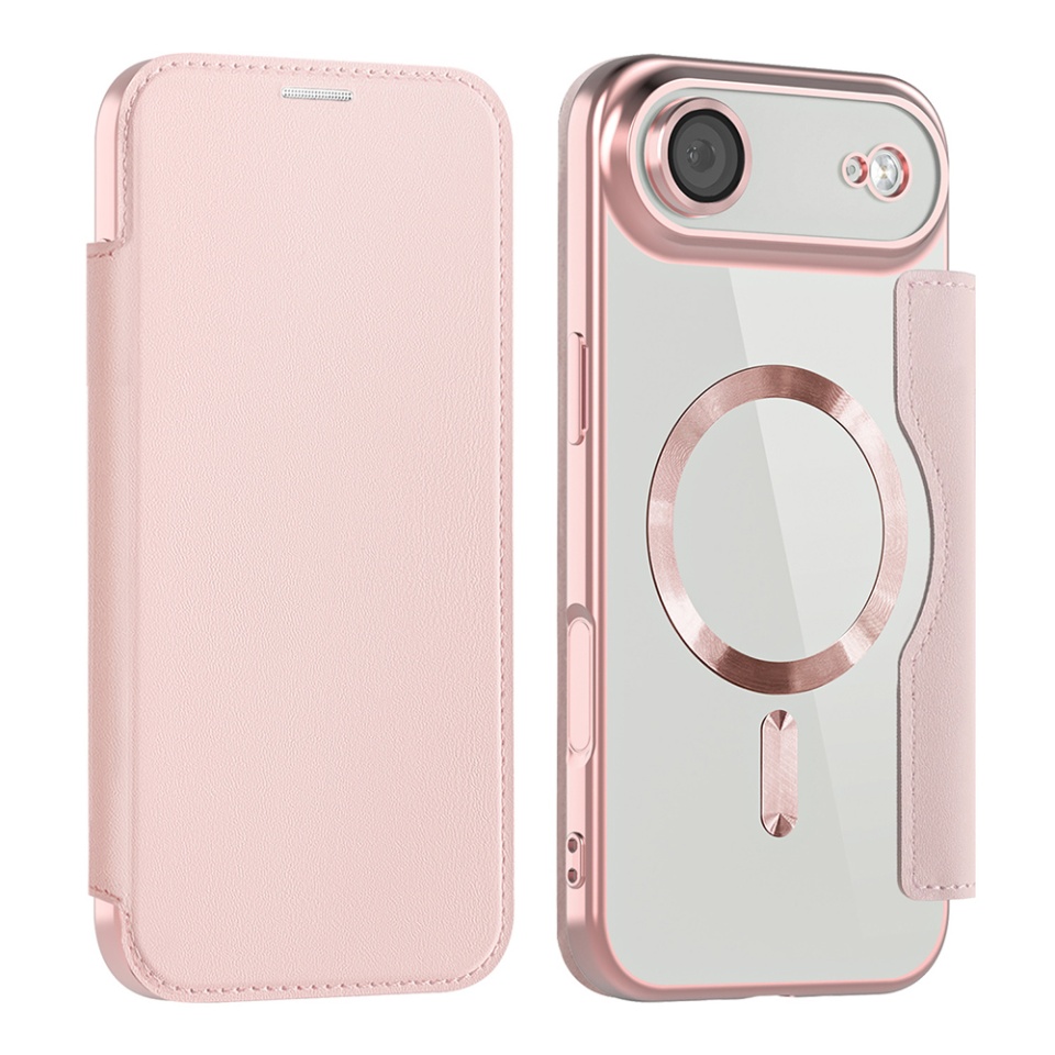Husa pentru iPhone Air tip carte, SKYDDAR INOVATION, SmartMag Book, Magsafe, RFiD, Suport Carduri, set cu sticker, Roz - 1 | YEO