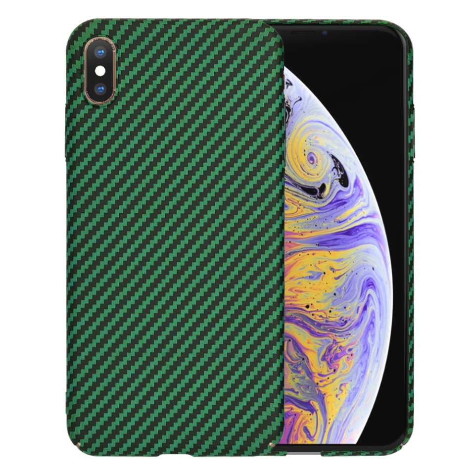 Husa pentru iPhone XS Max, Finisaj Premium cu Textura de Carbon, Design Elegant, SKDR CarbonFlex - Verde