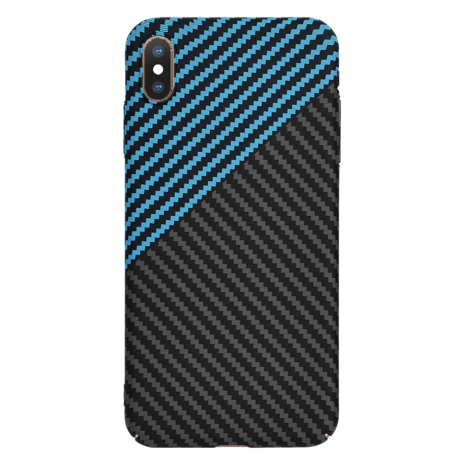 Husa pentru iPhone XS Max, Finisaj Premium cu Textura de Carbon, Design Elegant, SKDR CarbonFlex - Bleu - 2 | YEO