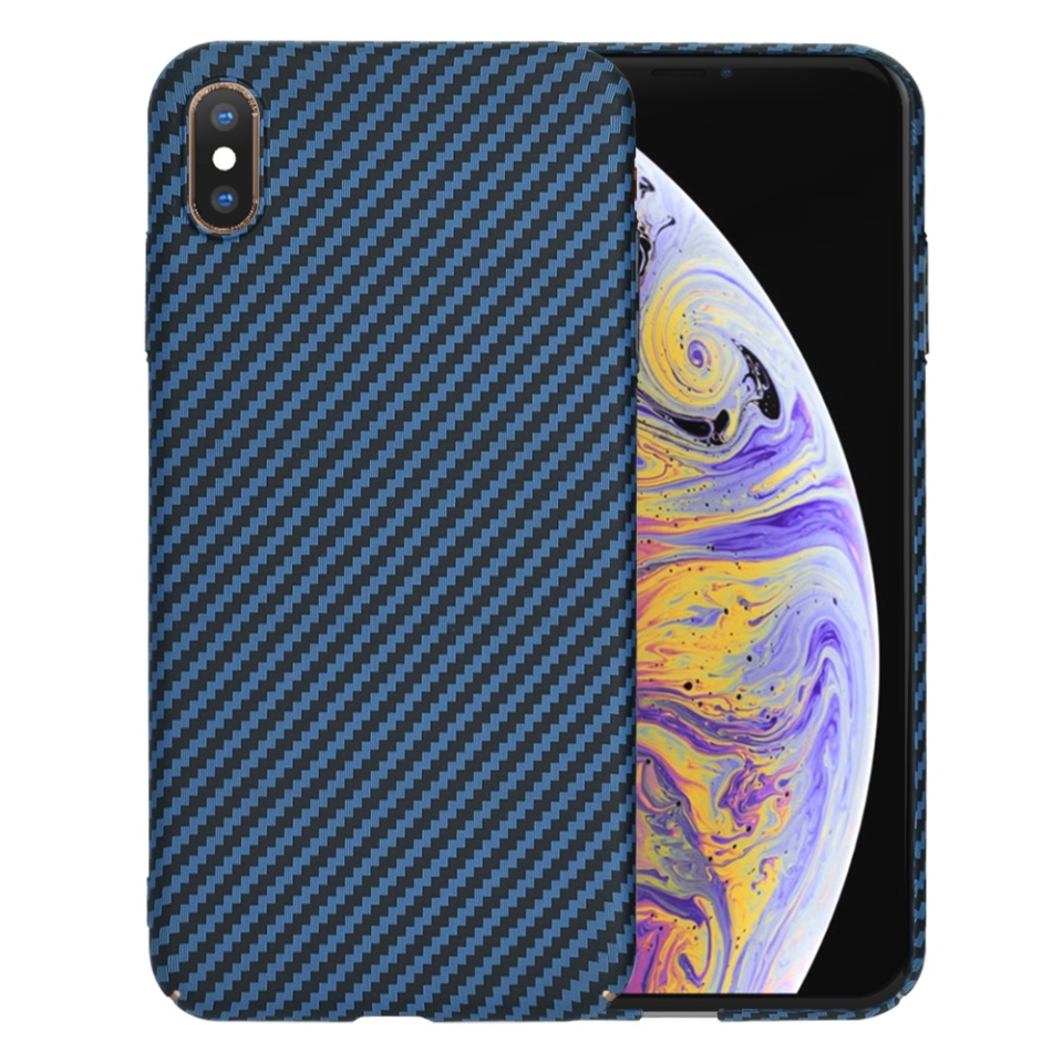 Husa pentru iPhone XS Max, Finisaj Premium cu Textura de Carbon, Design Elegant, SKDR CarbonFlex - Cyan