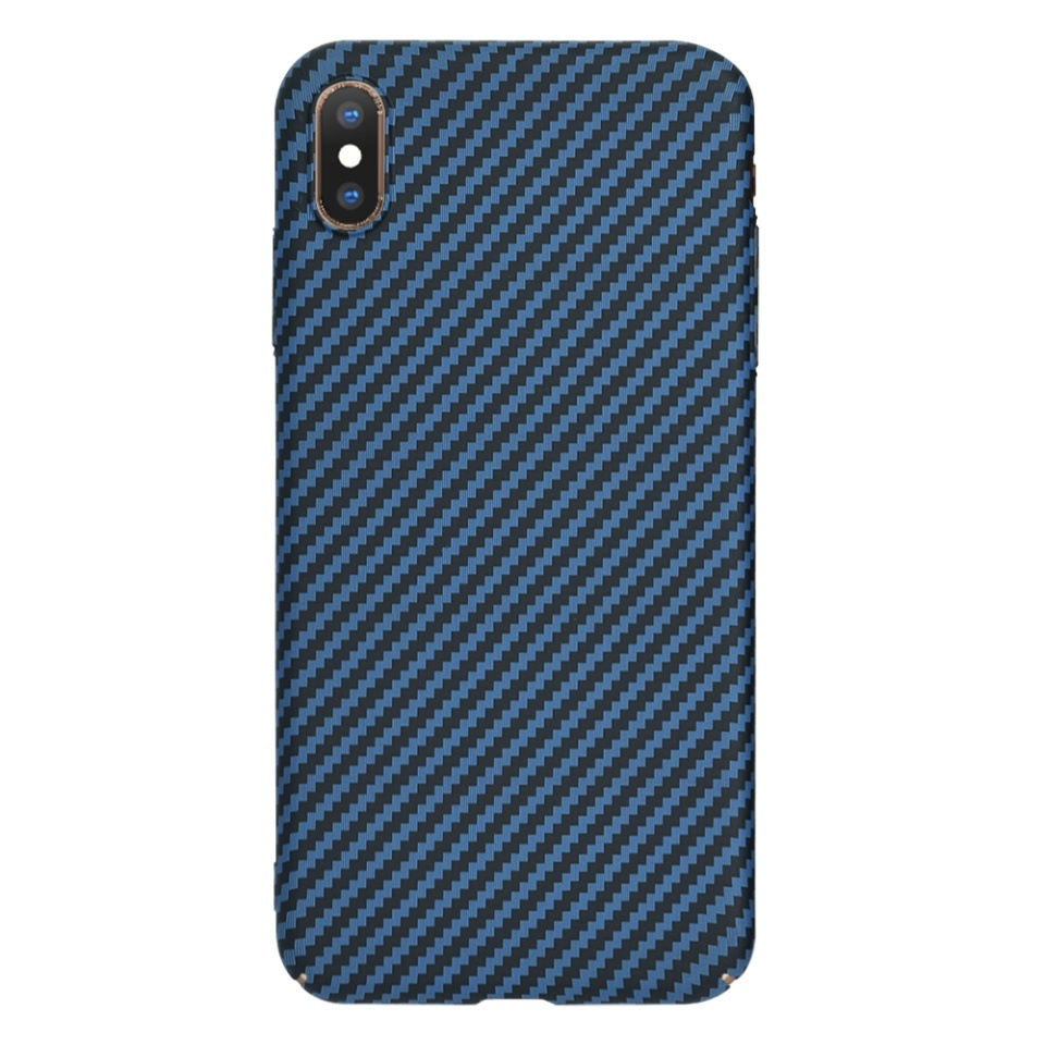 Husa pentru iPhone XS Max, SKYDDAR INNOVATION, textura carbon, Carbonite FiberShell, set cu sticker, Cyan, - 2 | YEO