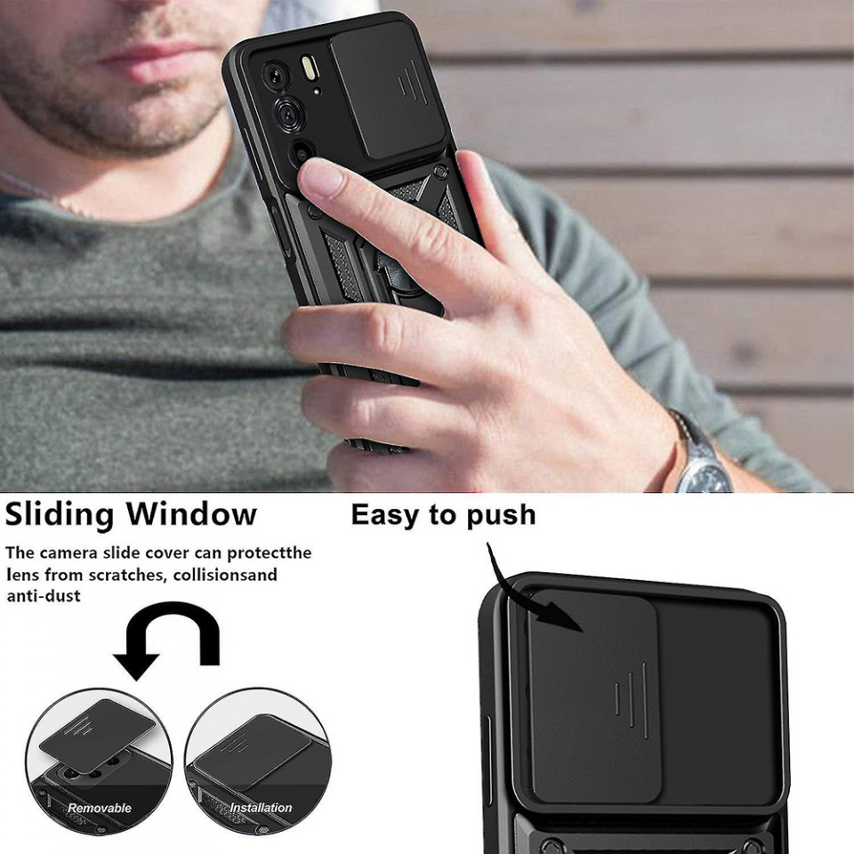 Husa pentru Motorola Edge 30 Pro cu inel magnetic si protectie camera Skyddar CamShield - Negru - 3 | YEO