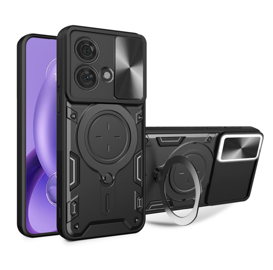 Husa pentru Motorola Edge 40 Neo, cu inel magnetic si suport ajustabil, protecție completa camera, SKDR SafeCover - Negru