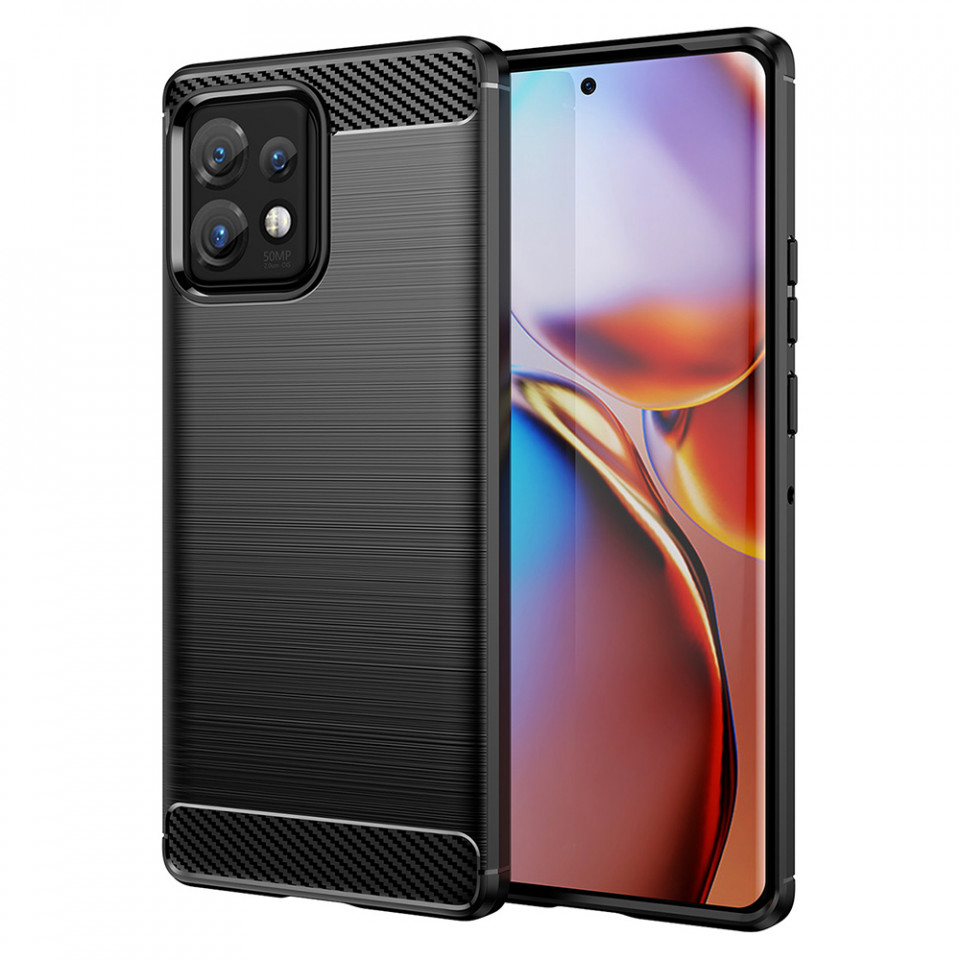 Husa pentru Motorola Edge 40 Pro din silicon, Slim, cu textura Fibra Carbon - Negru