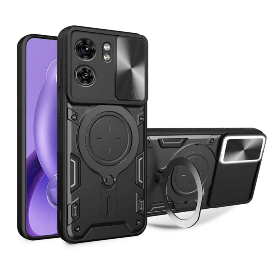 Husa pentru Motorola Edge 40, SKYDDAR INNOVATION, CamGuard Pro, Inel Magnetic, Protectie Camera, set cu sticker, Negru