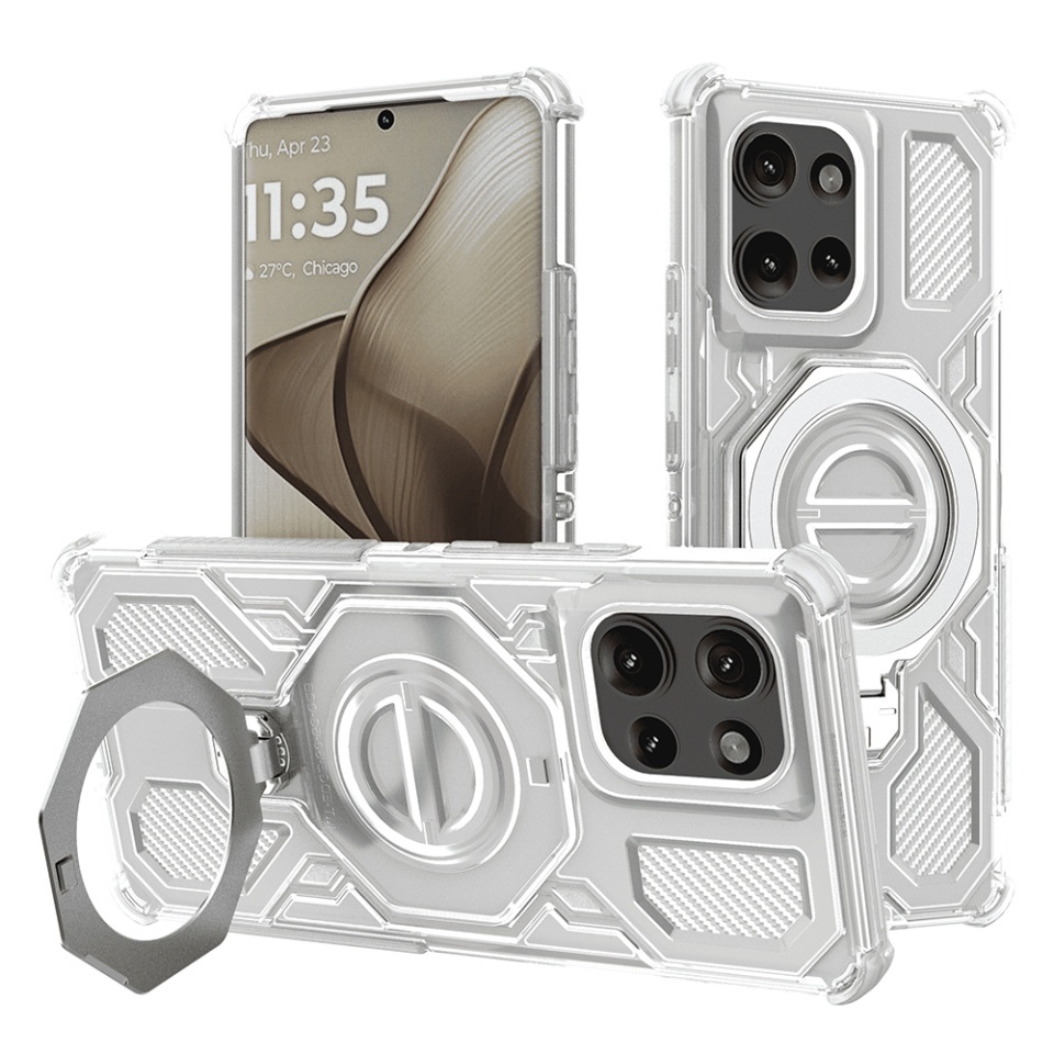 Husa pentru Motorola Edge 50, Antisoc, SKYDDAR INOVATION, Carbon Shield PRO, Magsafe, set cu sticker, Alb