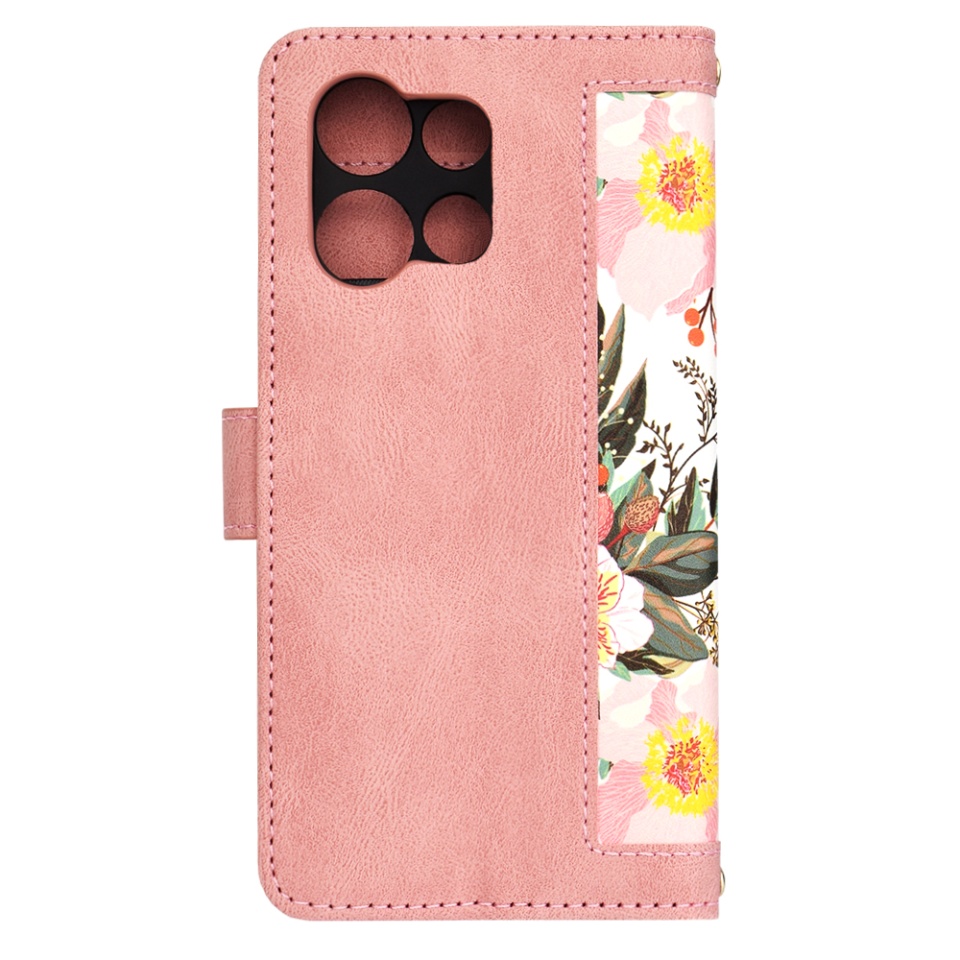 Husa pentru Motorola Edge 50 Neo din Piele Ecologică cu Design Floral, Protecție 360°, Stand Integrat, Buzunare pentru Carduri, SKDR Floral Wallet - Roz - 2 | YEO
