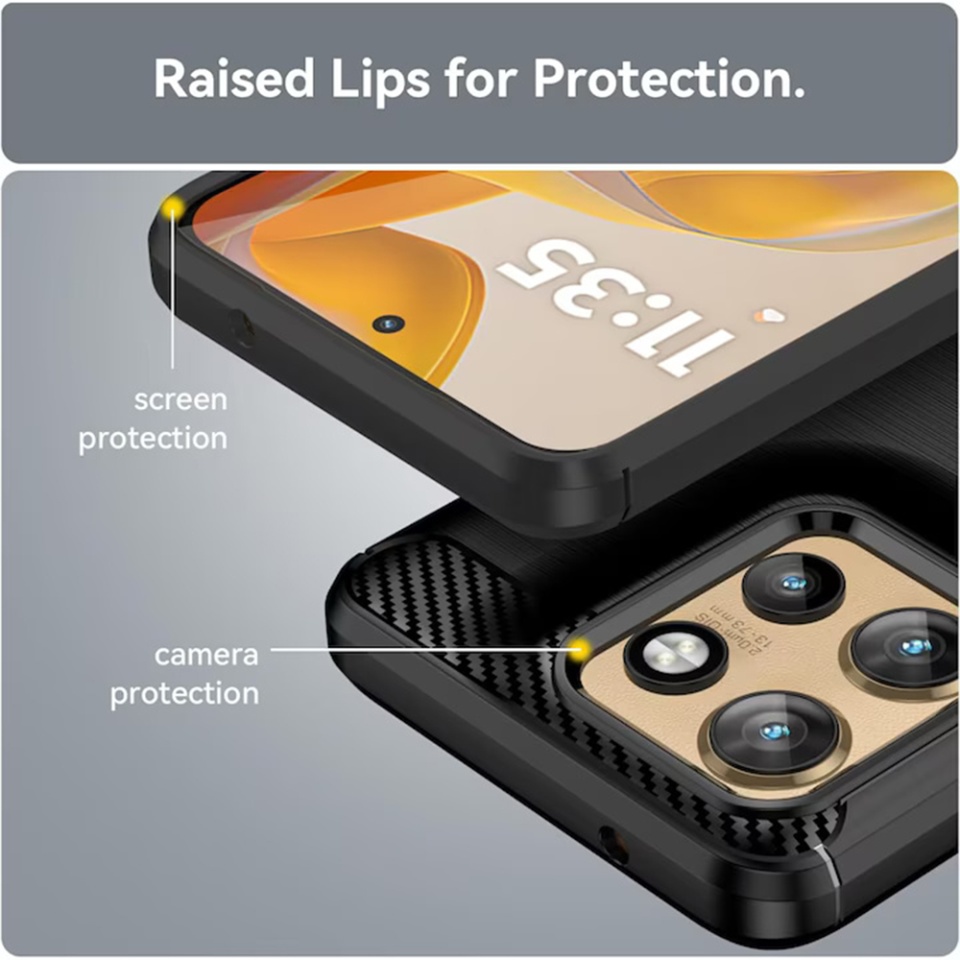 Husa pentru Motorola Edge 50 Neo, SKYDDAR INNOVATION, Carbon Silicone, din Silicon Slim, cu textura Fibra Carbon, set cu sticker, Albastru - 1 | YEO