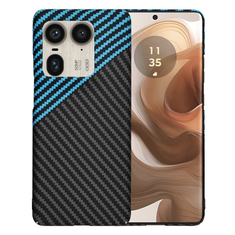 Husa pentru Motorola Edge 50 Ultra, Finisaj Premium cu Textura de Carbon, Design Elegant, SKDR CarbonFlex - Bleu