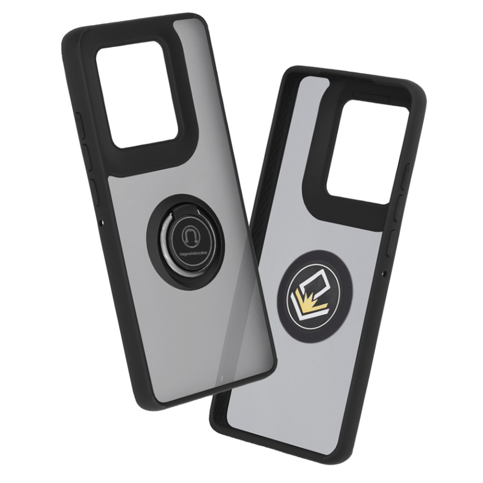 Husa pentru Motorola Edge 50 Ultra, SKYDDAR INNOVATION, Glinth cu Inel Rotativ 360° Magnetic, Negru, set cu sticker