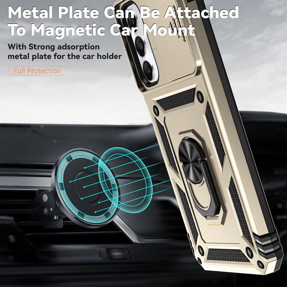 Husa pentru Motorola Edge 60 Fusion / Edge 60, SKYDDAR INNOVATION, CamShield, Inel magnetic, set cu sticker, Auriu - 1 | YEO