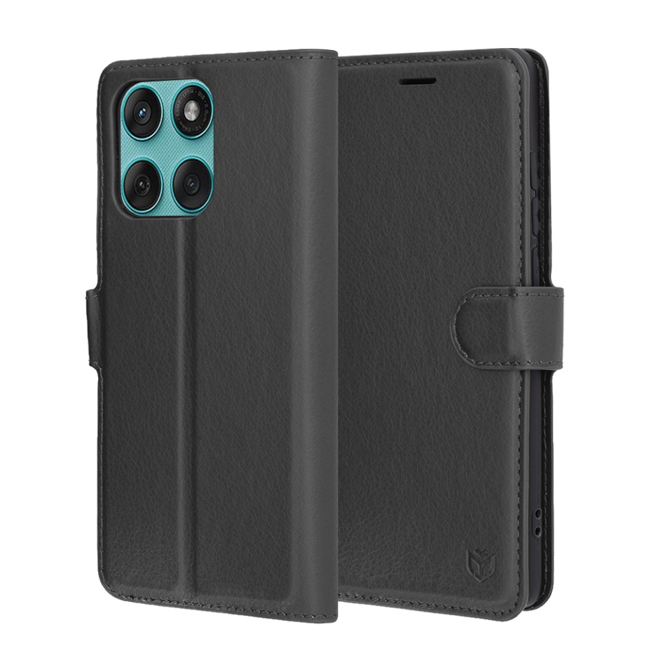 Husa pentru Motorola Edge 60 Fusion, SKYDDAR INNOVATION, Leather Wallet, tip Carte, cu Portofel Interior, Finisaje Premium, Negru, set cu sticker