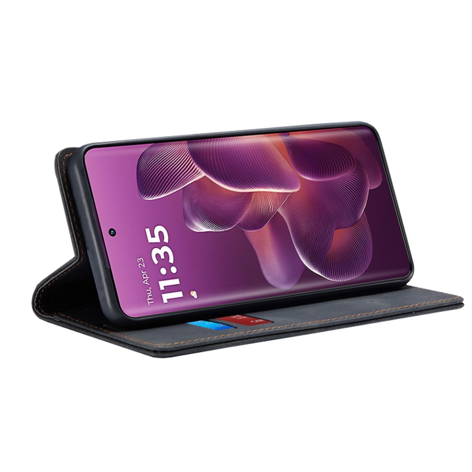 Husa pentru Motorola Edge 60 Pro, SKYDDAR INNOVATION, Confy Cover tip Carte din piele Eco Premium, cu Portofel Interior, set cu sticker, Negru - 1 | YEO