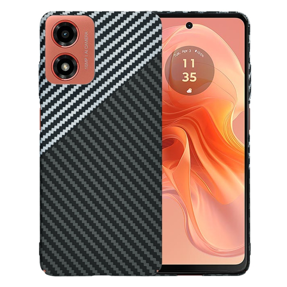 Husa pentru Motorola Moto G04 / Moto G24 / Moto G04s / Moto E14, SKYDDAR INNOVATION, textura carbon, Carbonite FiberShell, set cu sticker, Gri,