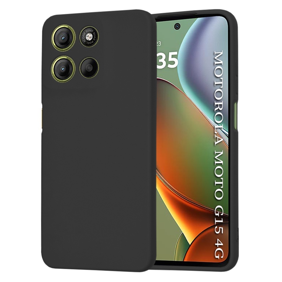 Husa pentru Motorola Moto G15 / Moto G15 Power, SKYDDAR INNOVATION, din Silicon Catifelat, SoftElegance, set cu sticker, Negru