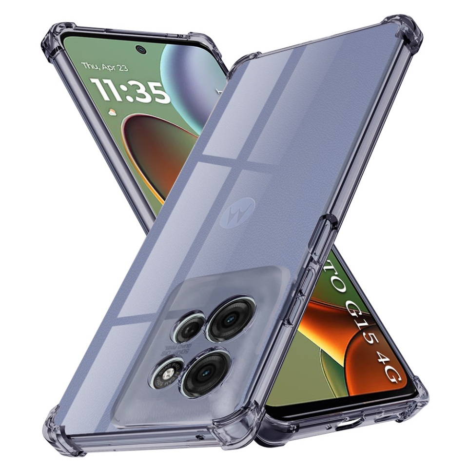 Husa pentru Motorola Moto G15 / Moto G15 Power, SKYDDAR INNOVATION, Shockproof Clear Silicone, Silicon Slim, set cu sticker, Fumuriu