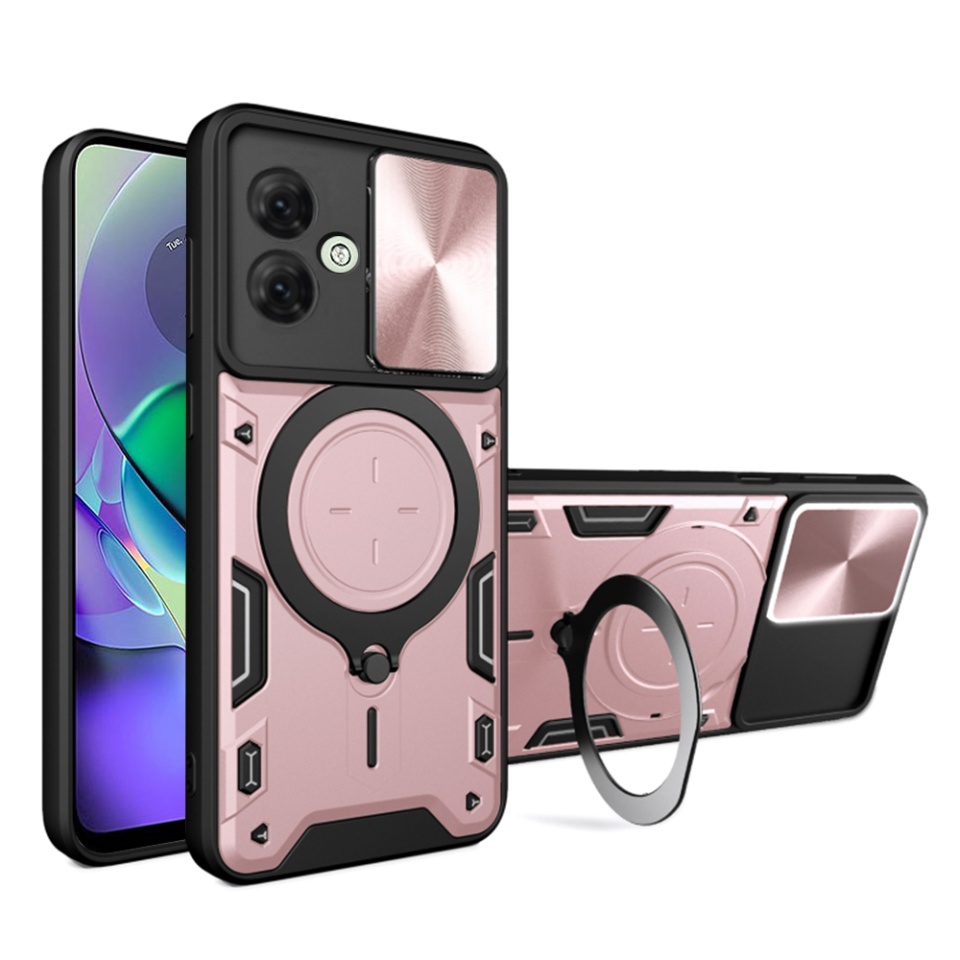 Husa pentru Motorola Moto G54 Power Edition, SKYDDAR INNOVATION, CamGuard Pro, Inel Magnetic, Protectie Camera, set cu sticker, Roz auriu
