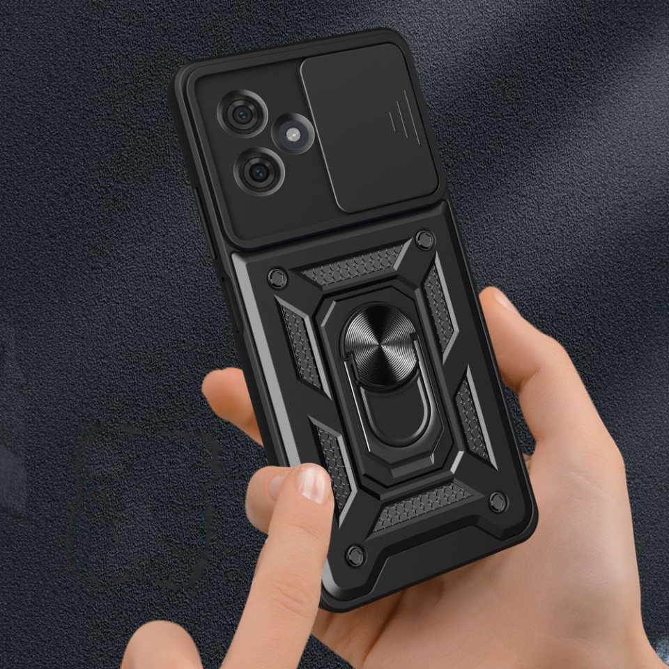 Husa pentru Motorola Moto G54, SKYDDAR INNOVATION, CamShield, Inel magnetic, set cu sticker, Negru - 3 | YEO