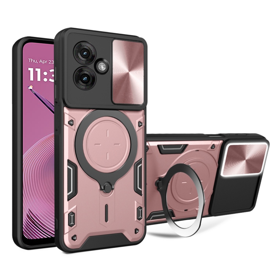 Husa pentru Motorola Moto G55, SKYDDAR INNOVATION, CamGuard Pro, Inel Magnetic, Protectie Camera, set cu sticker, Roz auriu