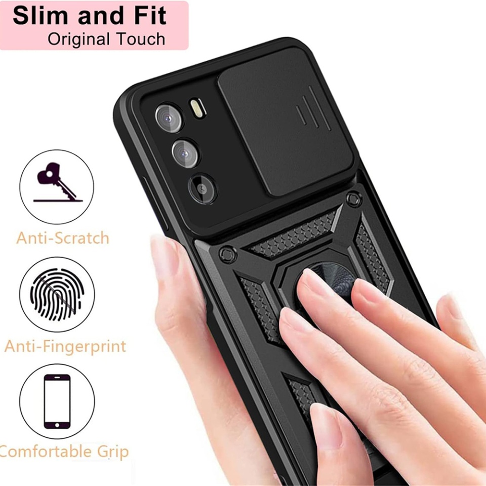 Husa pentru Motorola Moto G62 5G cu inel magnetic si protectie camera Skyddar CamShield - Negru - 3 | YEO