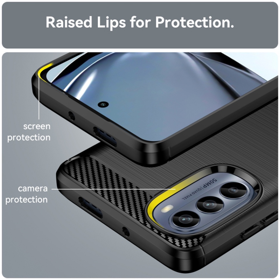 Husa pentru Motorola Moto G62 5G, SKYDDAR INNOVATION, Carbon Silicone, din Silicon Slim, cu textura Fibra Carbon, set cu sticker, Negru - 2 | YEO