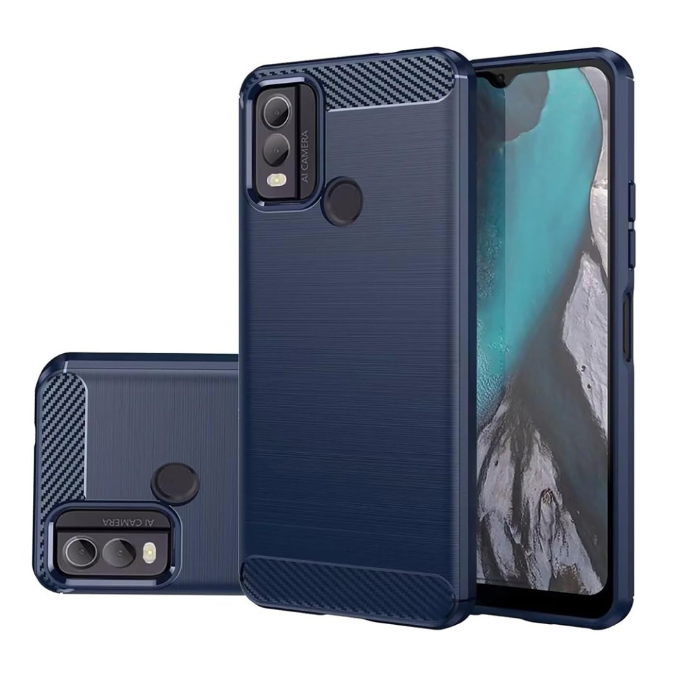 Husa pentru Nokia C22 din Silicon Premium, Slim, cu textura Fibra Carbon - Albastru