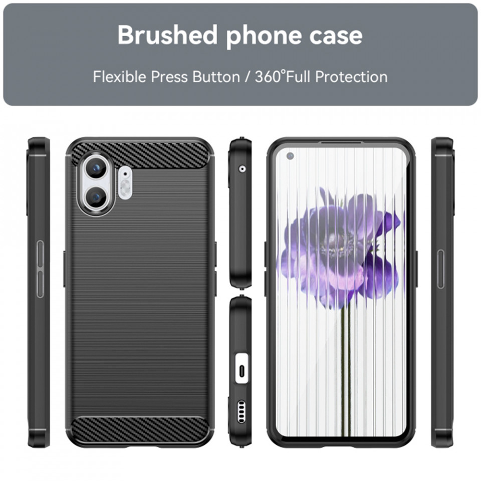 Husa pentru Nothing Phone (2) din silicon, Slim, cu textura Fibra Carbon - Negru - 1 | YEO