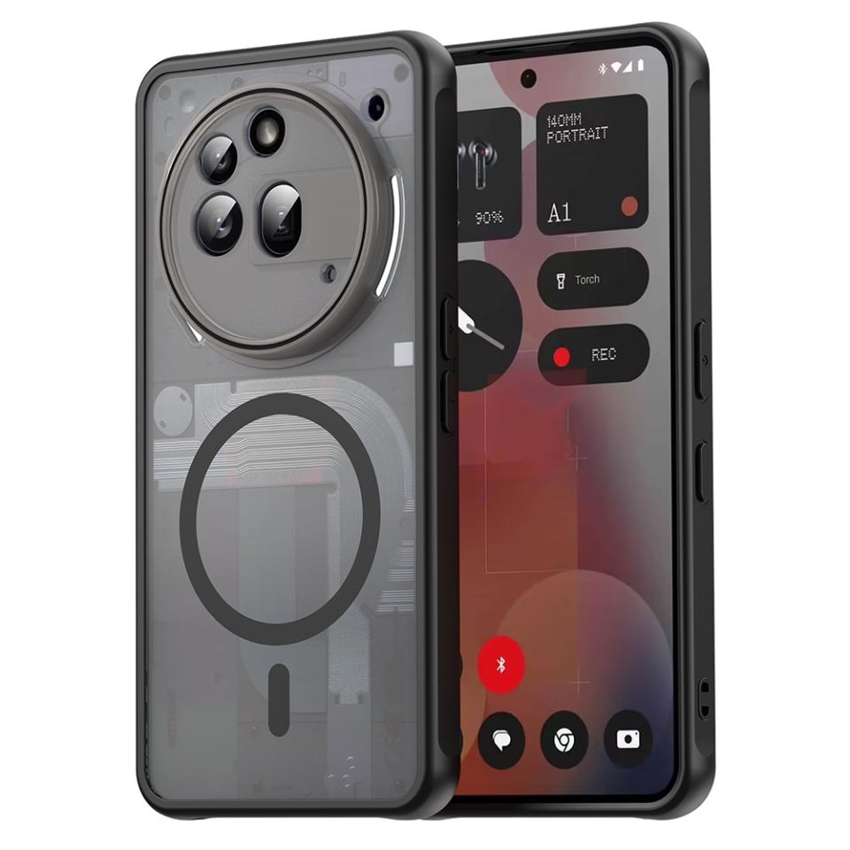 Husa pentru Nothing Phone (3a) Pro, SKYDDAR INNOVATION, HaloFrost MagSafe II, Antisoc, set cu sticker, Negru