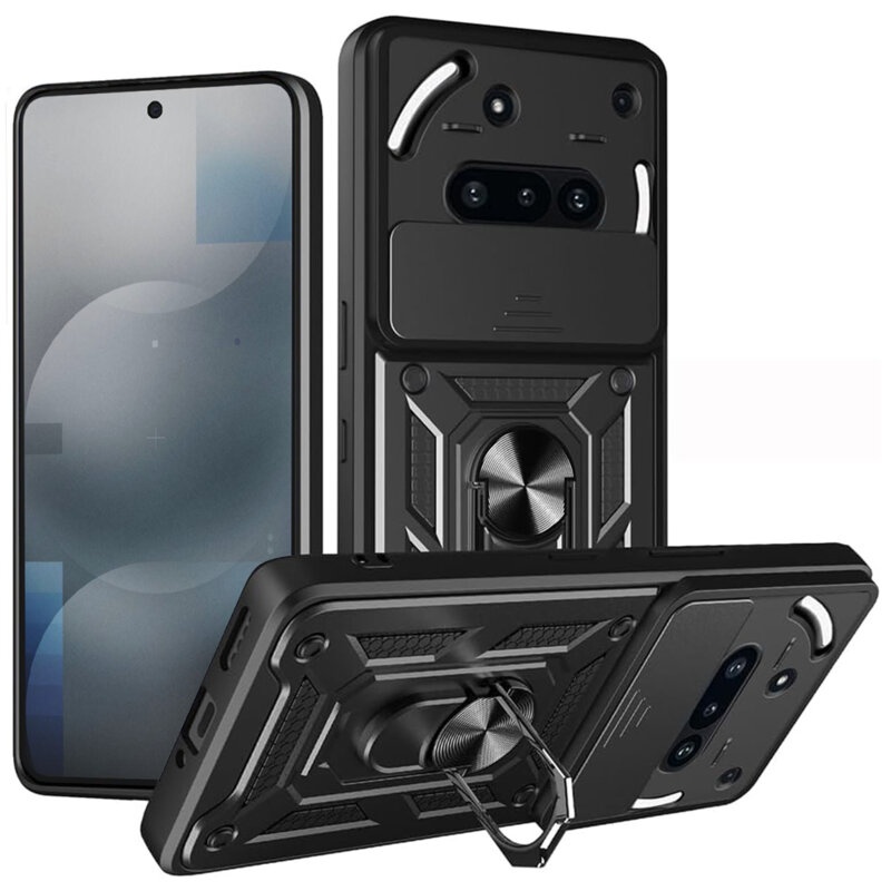 Husa pentru Nothing Phone (3a), SKYDDAR INNOVATION, CamShield, Negru, set cu sticker