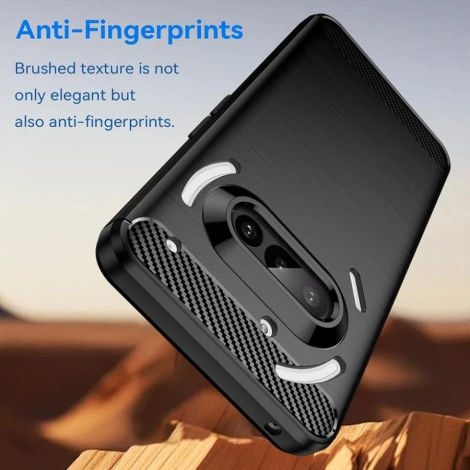 Husa pentru Nothing Phone (3a), SKYDDAR INNOVATION, Carbon Silicone, din Silicon Premium, Slim, cu textura Fibra Carbon, Negru, set cu sticker - 2 | YEO