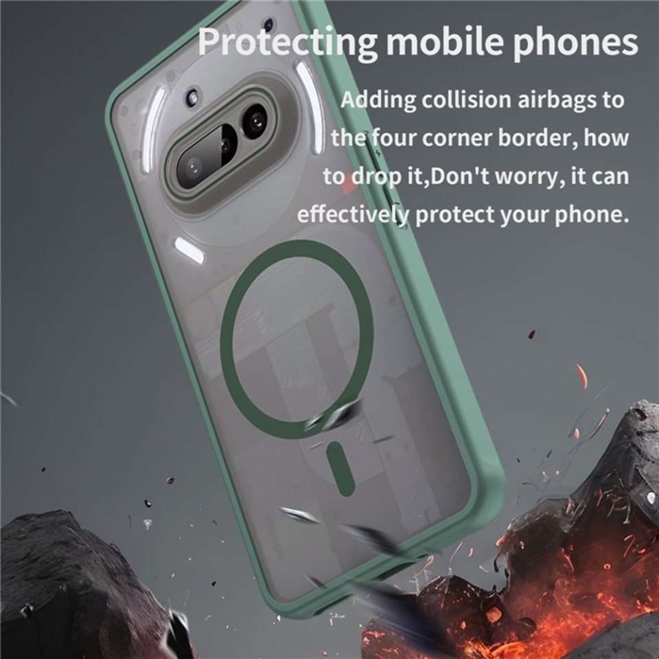 Husa pentru Nothing Phone (3a), SKYDDAR INNOVATION, HaloFrost MagSafe II, Antisoc, set cu sticker, Verde - 2 | YEO