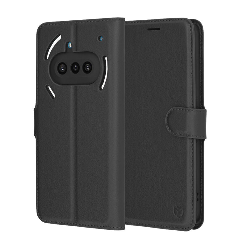 Husa pentru Nothing Phone (3a), SKYDDAR INNOVATION, Leather Wallet, tip Carte cu Portofel Interior, Finisaje Premium, set cu sticker, Negru