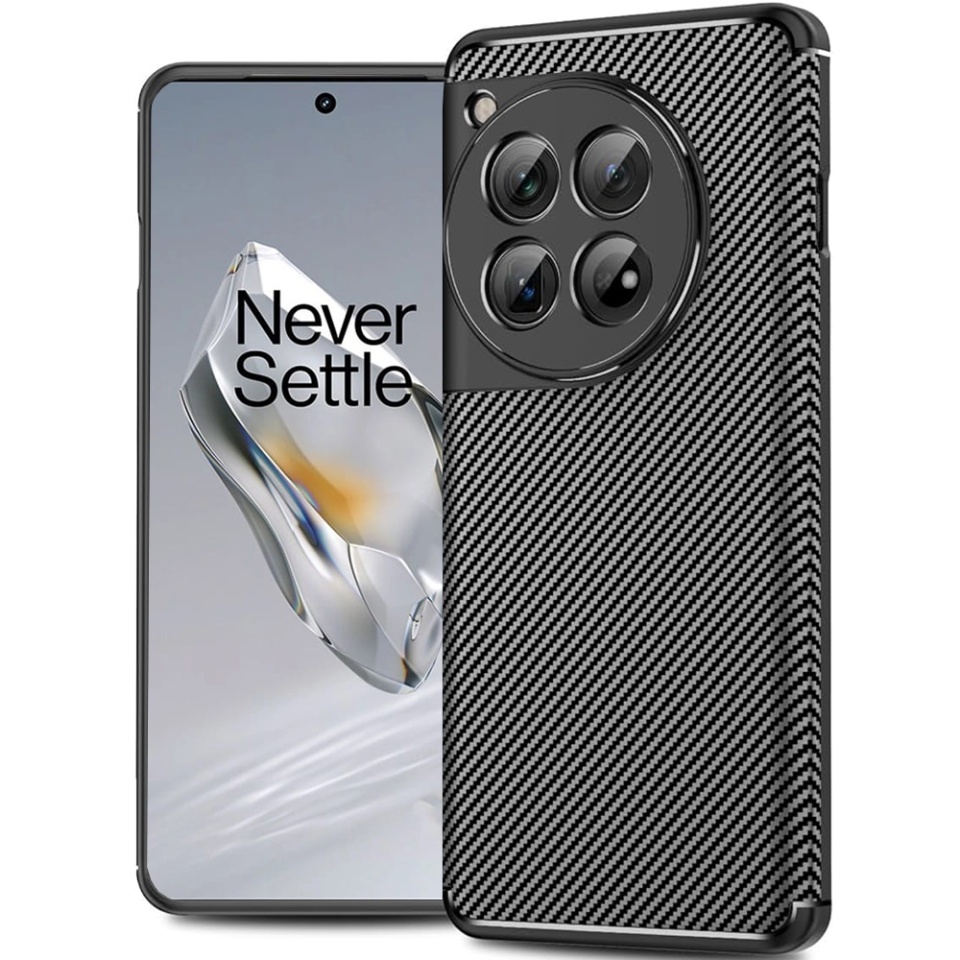 Husa pentru OnePlus 12, SKYDDAR INNOVATION, CarbonFiber, Antisoc, Negru, set cu sticker