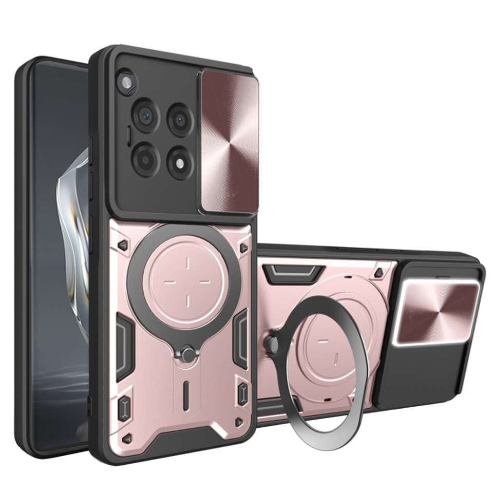 Husa pentru OnePlus 12R, SKYDDAR INNOVATION, CamGuard Pro, Inel Magnetic, Protectie Camera, set cu sticker, Roz auriu