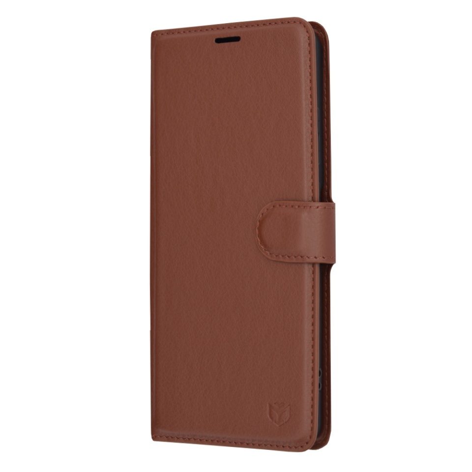 Husa pentru OnePlus 12R, SKYDDAR INNOVATION, Leather Folio tip Carte, cu Portofel Interior, Finisaje Premium, set cu sticker, Maro - 3 | YEO