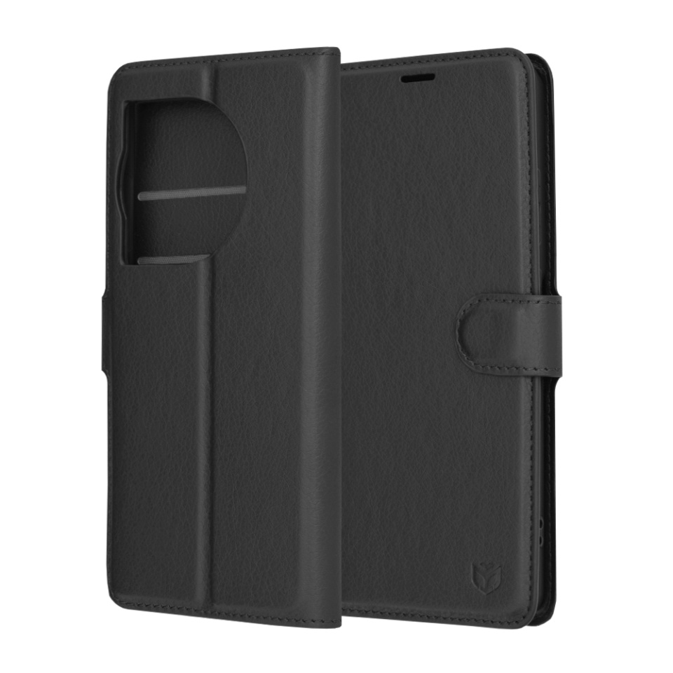 Husa pentru OnePlus 12R tip Carte, cu Portofel Interior, Finisaje Premium, SKYDDAR Leather Wallet - Negru